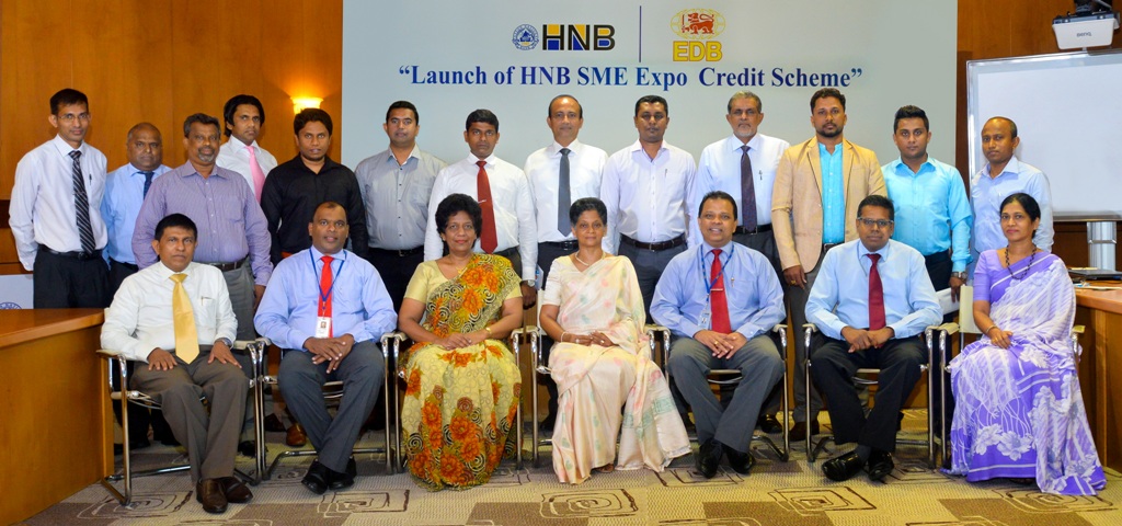 Picture shows Mr. Jonathan Alles, Managing Director/CEO, HNB and Mrs. Indira Malwatte, Chairperson and Chief Executive, EDB along with the senior officials of the EDB, HNB and SME exporters of diversified industries at the launch of the HNB SME Expo Credit Scheme