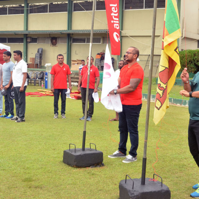 Jinesh Hegde (CEO of Airtel Lanka) and Luke Perera (President of the Airtel United Sports Club) raising the national and Airtel flag, declaring the sports day open