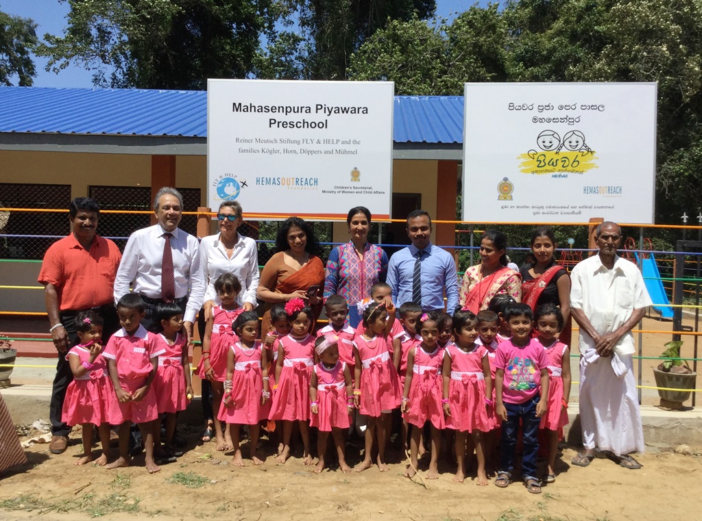 05. Mahasenpura Pre School, Wellawaya – HOF Chairperson Abbas Esufally and Trustees with children