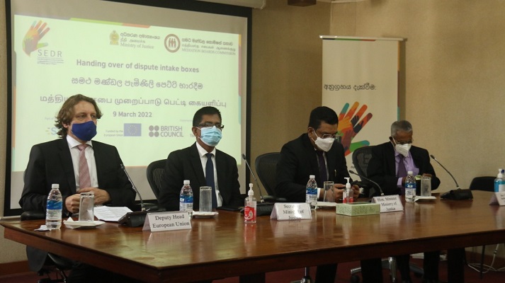 Left to right-Thorsten Bargfrede - Deputy Head of the European Union Delegation to Sri Lanka and the Maldives, M.M.P.K.Mayadunne – Secretary Ministry of Justice, Hon. Ali Sabry